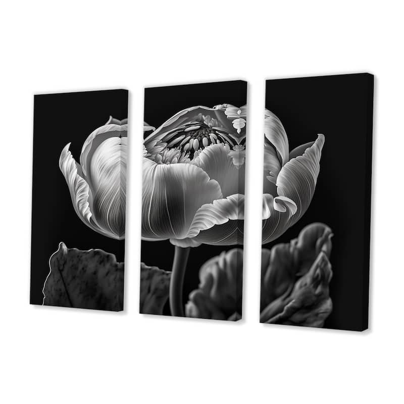 Designart "Closeup Of Black And White Tulip IV" Floral Tulip Canvas